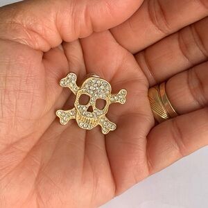 Gold-Tone Crystal Skull & Crossbones Pin